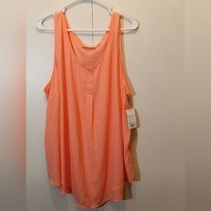 EVRI Women's NWT 3X Peach Coral Sleeveless Button-Front Swing Tank Top Blouse